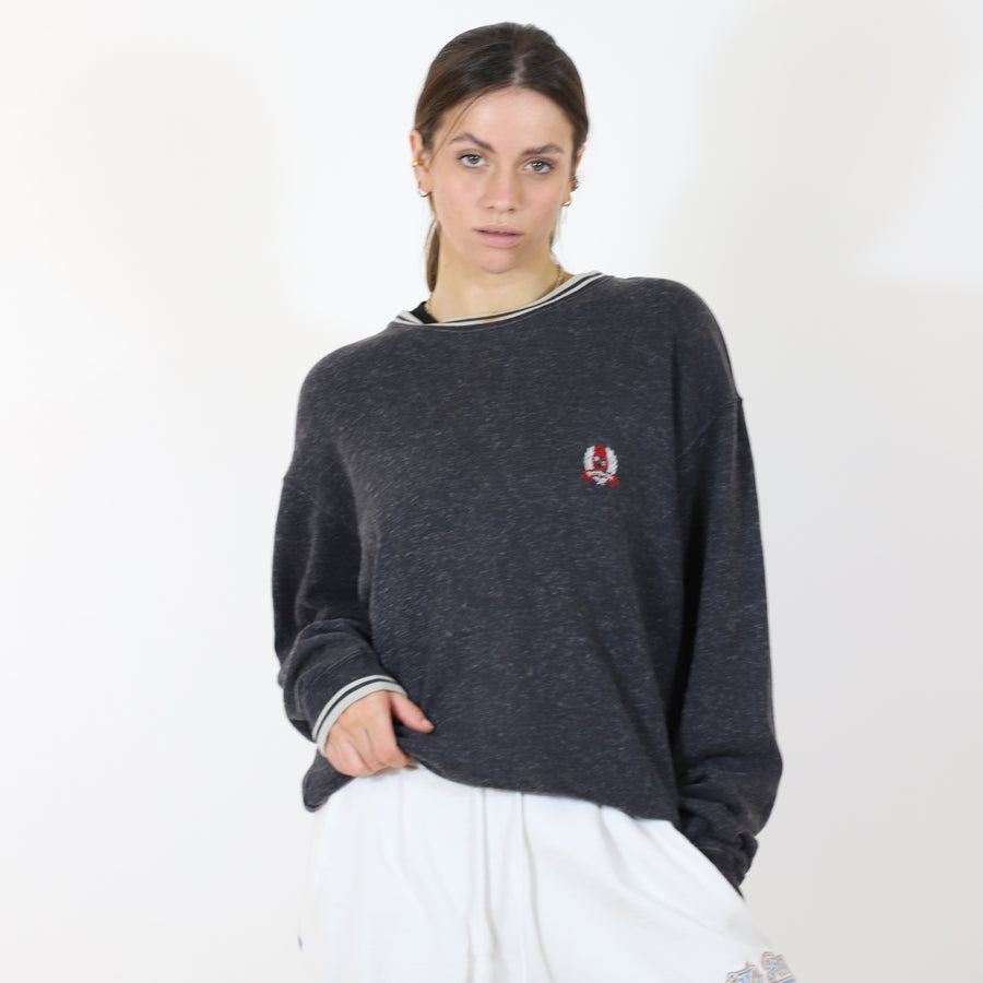 Reebok 90's Embroidered Crest Ringer Sweatshirt in Grey and White