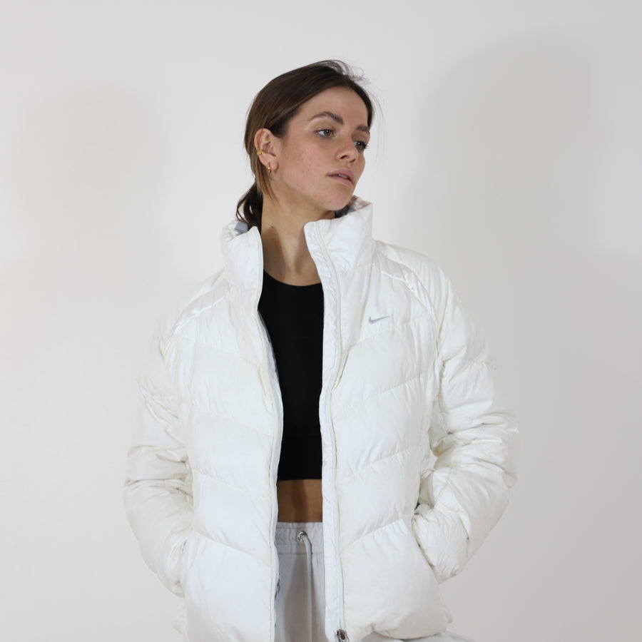 Nike 00's Embroidered Swoosh Puffer Jacket in White