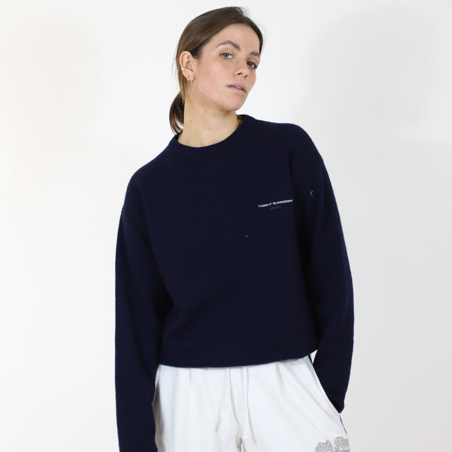 Thomas Burberry Sport 90's Embroidered Spell Out Jumper in Navy