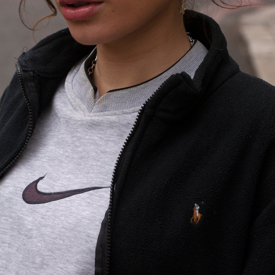 Nike Late 90's Embroidered Central Swoosh Cropped Sweatshirt in Grey and Black
