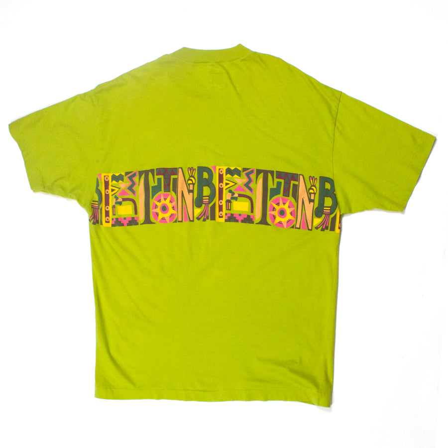 United Colors of Benetton 90's Repeat Spellout T-Shirt in Green and Multicolour