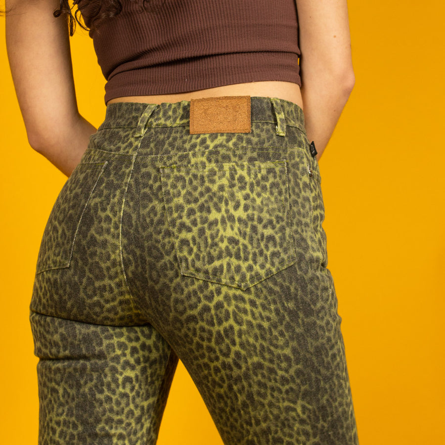 Roberto Cavalli leopard print jeans in green and black RARE
