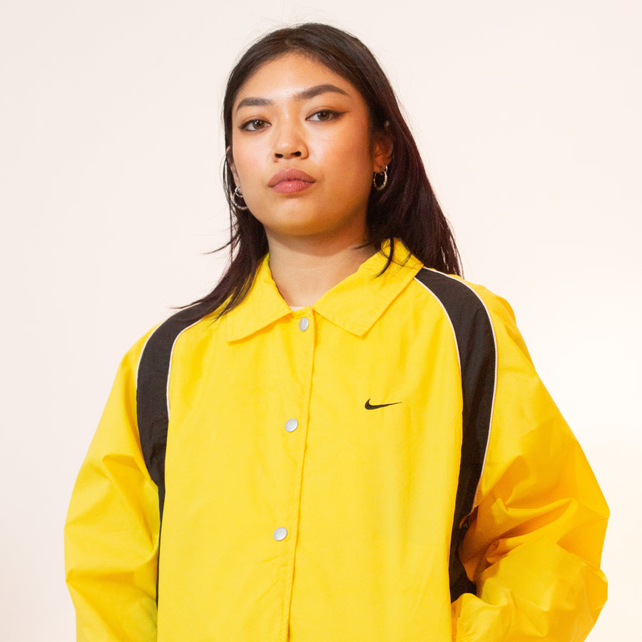 Nike Women's Waterproof Button Up Windbreaker Jacket in Black & Yellow