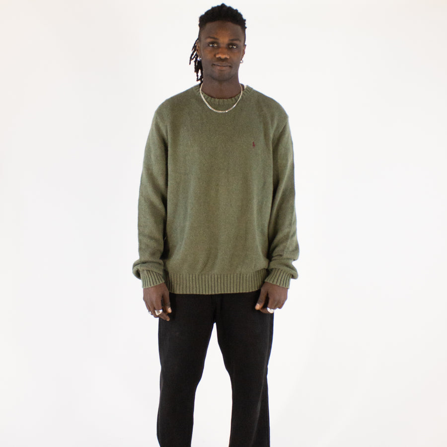 Polo Ralph Lauren Knitted Jumper in Khaki Green and Burgundy