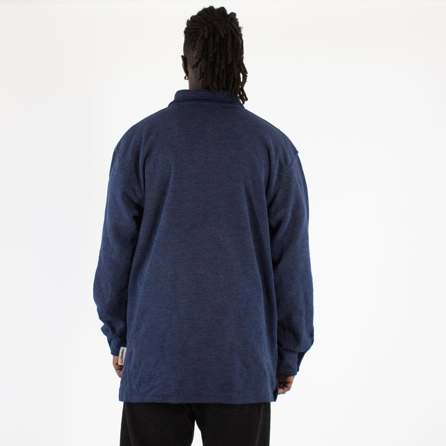 Fubu Collection 1/4 Zip Collared Sweatshirt in Blue & Grey