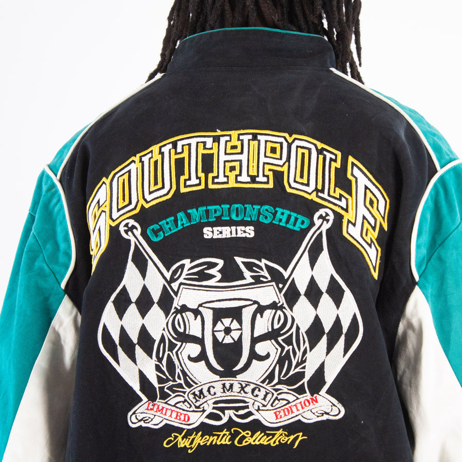 South Pole Racing Varsity Jacket in Black and Blue Green