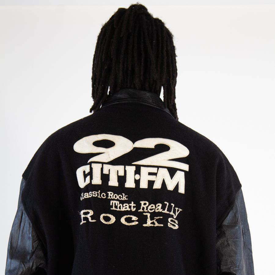 Citi FM 92.1 Varsity Leather Jacket in Black