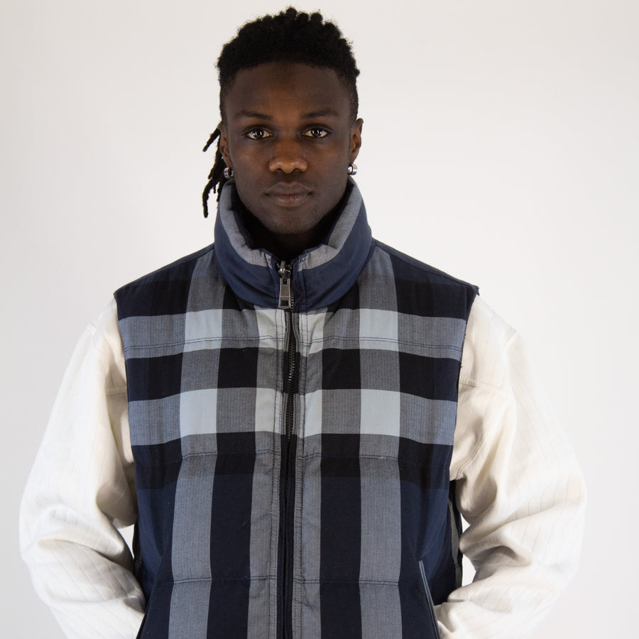 Burberry Brit Reversible Check Puffer Gilet Jacket in Navy Blue