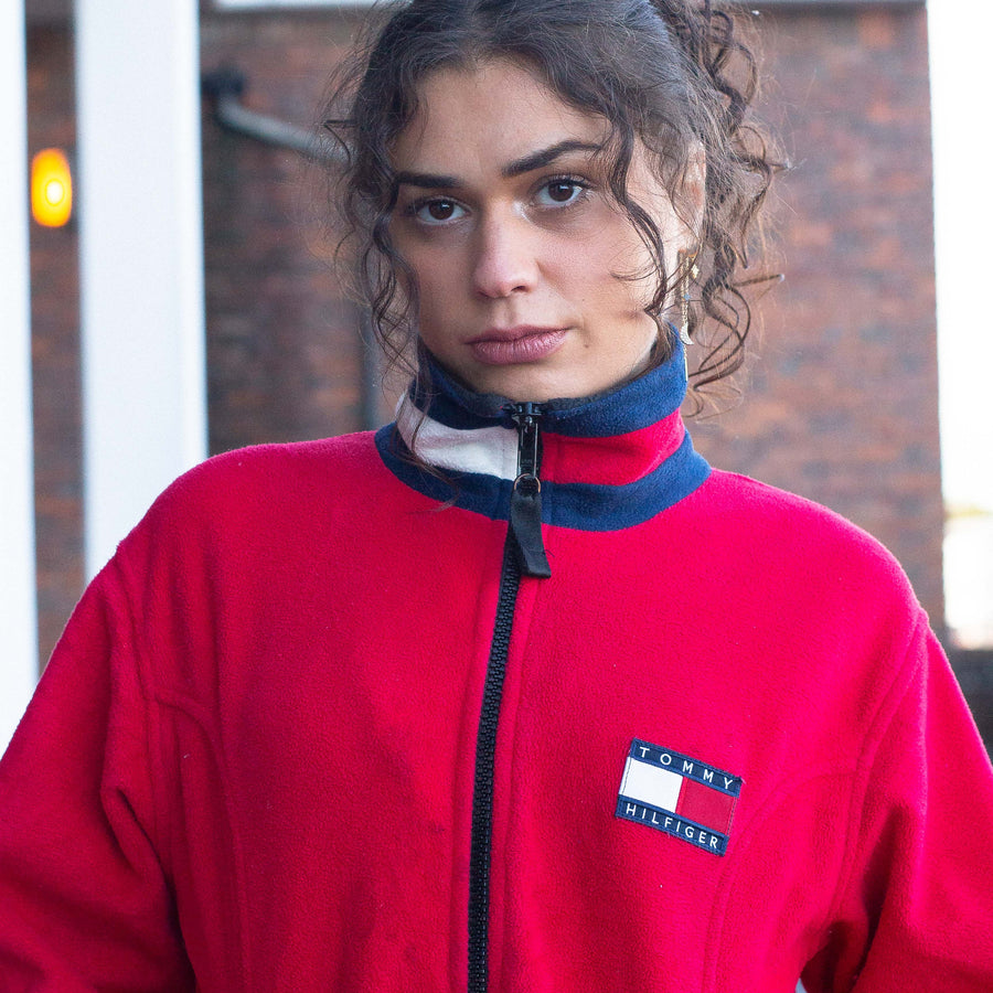 Tommy Hilfiger 90's Flag Logo Fleece Jacket in Red, Navy and White