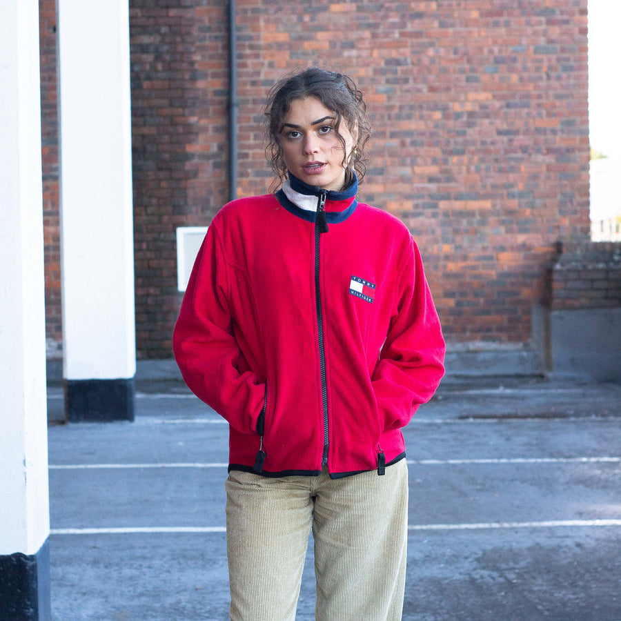 Tommy Hilfiger 90's Flag Logo Fleece Jacket in Red, Navy and White