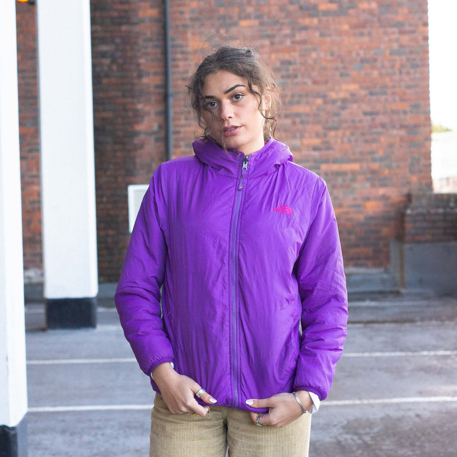 The North Face sherpa fleece in pink and purple