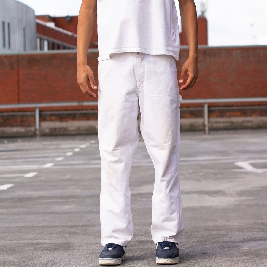 Carhartt 90's Back Pocket Logo Straight Legged Carpenter Trousers in White