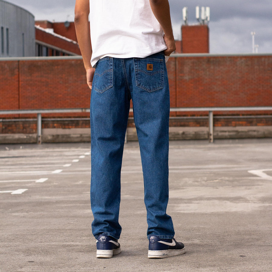 Carhartt 90's Back Pocket Logo Straight Legged Denim Jeans in Dark Blue
