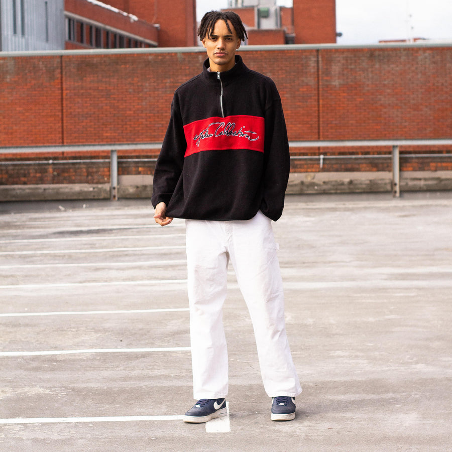 FUBU Collection 90's Embroidered Spellout 1/4 Zip FLeece in Black and Red