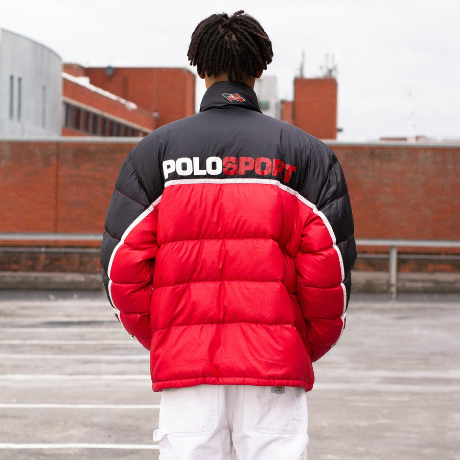 Polo Sport 90's Spellout Down Puffer Jacker in Red, Black and White