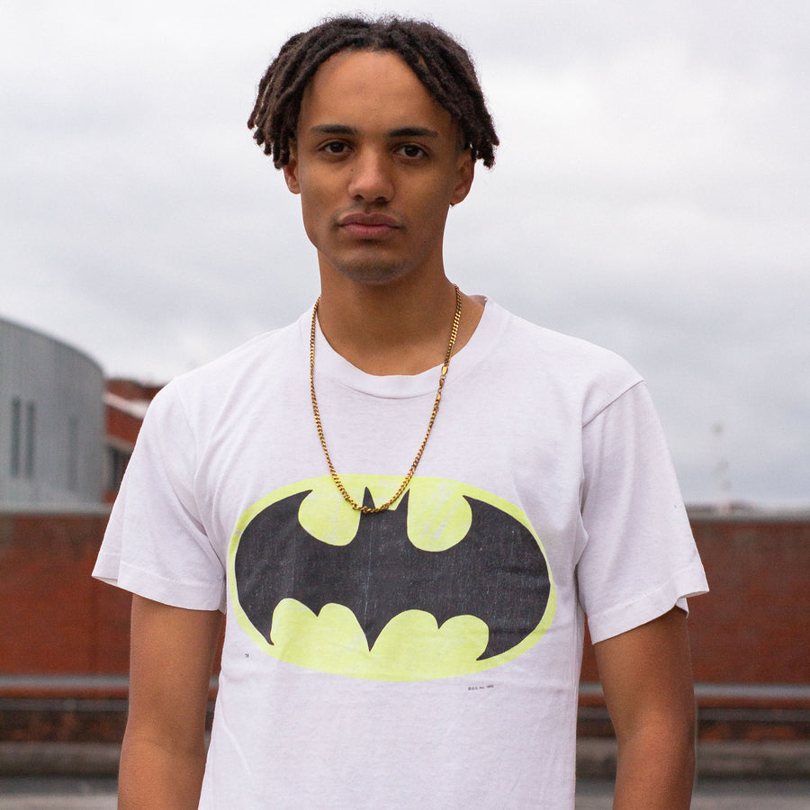 Fruit of The Loom 1984 Batman Logo Graphic T-Shirt in White, Black and Yellow