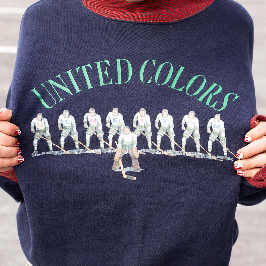 United Colors of Benetton 90's Winter Games Spellout Ringer Sweatshirt in Navy, Green and Red