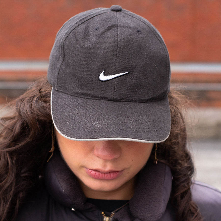 Nike Early 00's Embroidered Swoosh Cap in Black and Grey