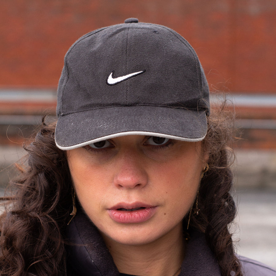 Nike Early 00's Embroidered Swoosh Cap in Black and Grey