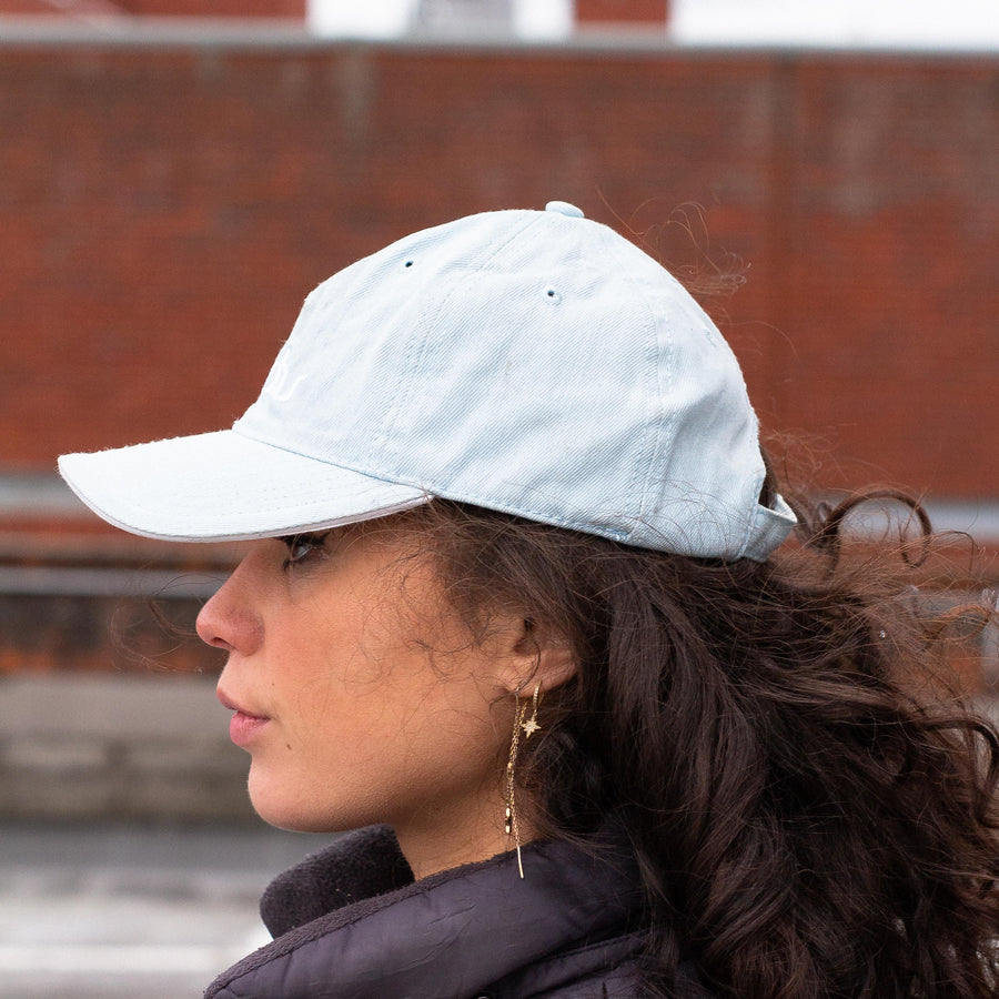 Adidas Late 90's Embroidered Spellout Cap in baby Blue and White