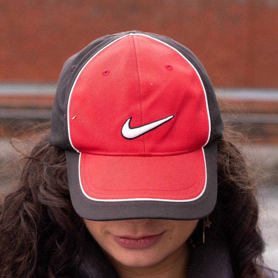 Nike Late 90's Embroidered Swoosh Cap in Red, Black and White