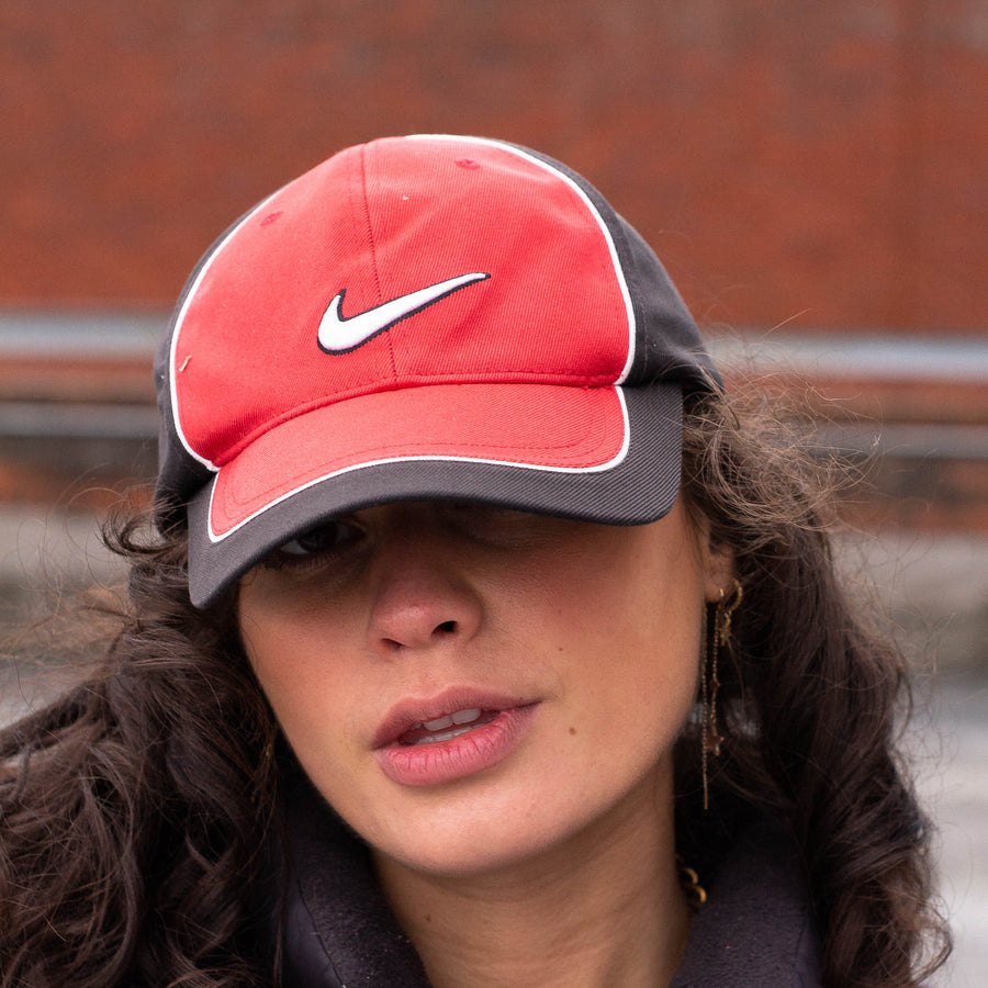 Nike Late 90's Embroidered Swoosh Cap in Red, Black and White