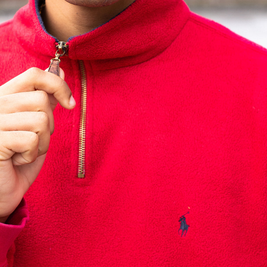 Polo Ralph Lauren Embroidered Logo 1/4 Zip Fleece in Red and Navy