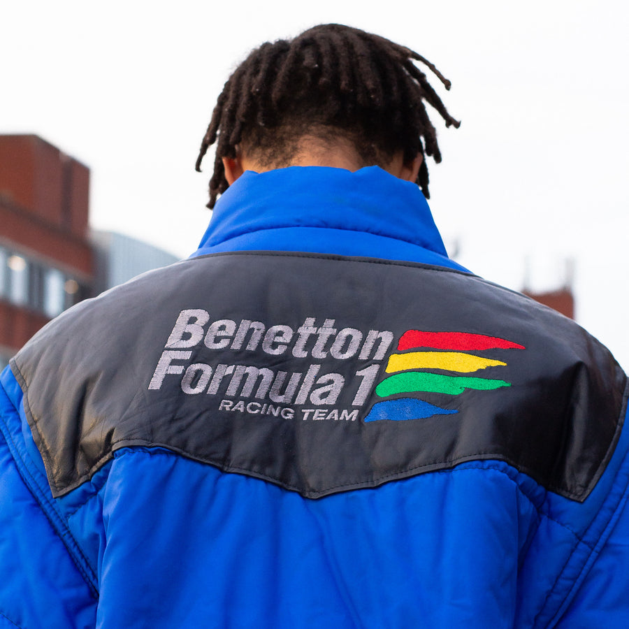 United Colors of Benetton Formula 1 Embroidered Spellout 2-in-1 Thin Down Puffer Jacket in Blue and Black