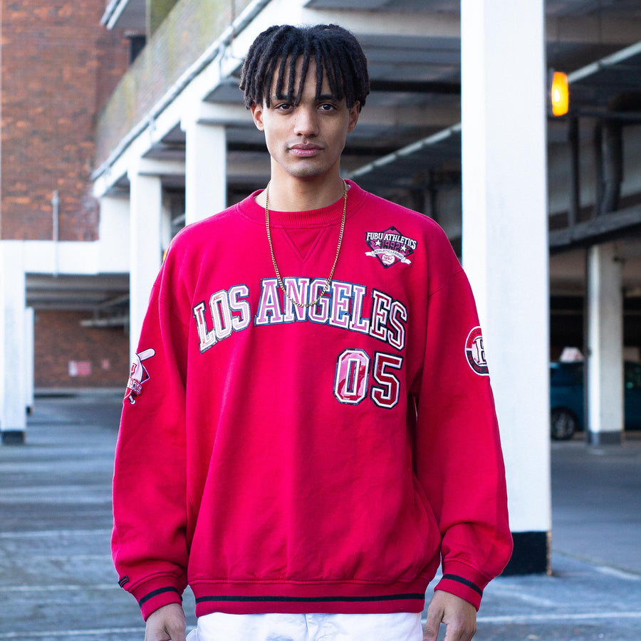 FUBU 90's Embroidered Logo Sweatshirt in Red, Black and White