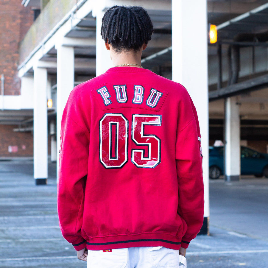 FUBU 90's Embroidered Logo Sweatshirt in Red, Black and White