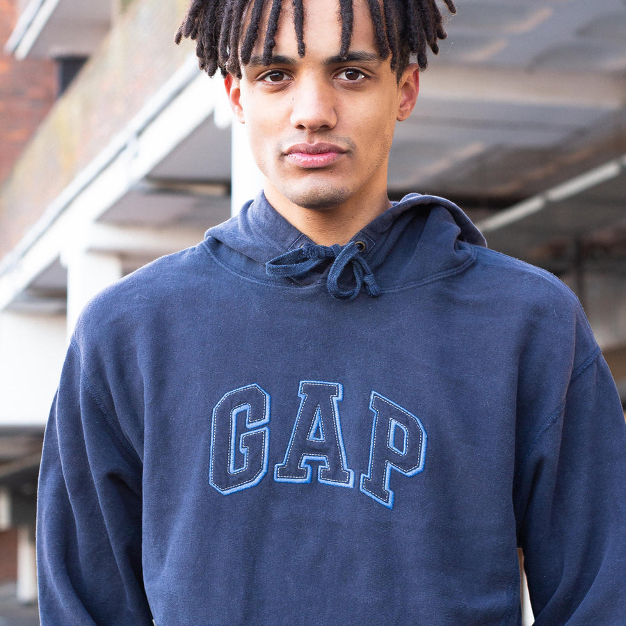GAP 90's Embroidered Spellout Hoodie in Navy and Blue