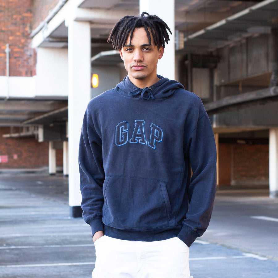 GAP 90's Embroidered Spellout Hoodie in Navy and Blue