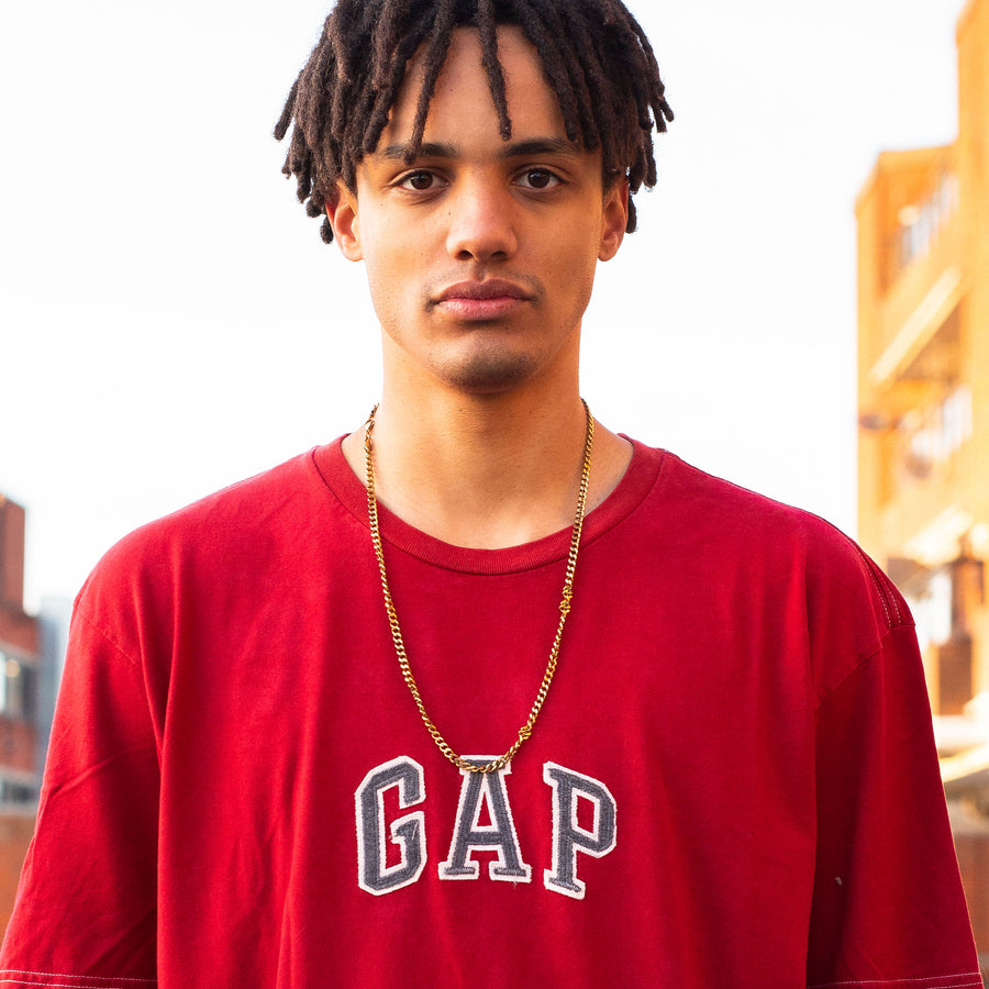 GAP 90's Embroidered Spellout T-Shirt in Red, Grey and White