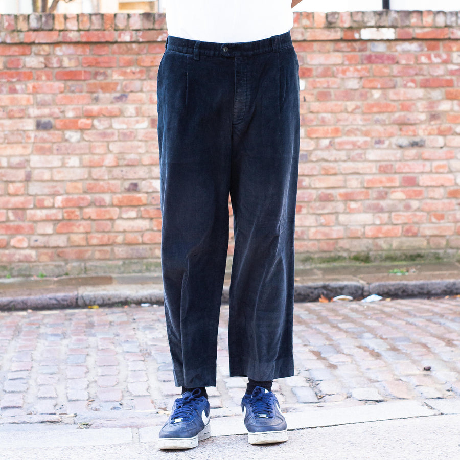 Burberry London 00's Straight Legged Corduroy Trousers in Navy and Nova Check