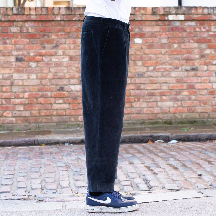 Burberry London 00's Straight Legged Corduroy Trousers in Navy and Nova Check