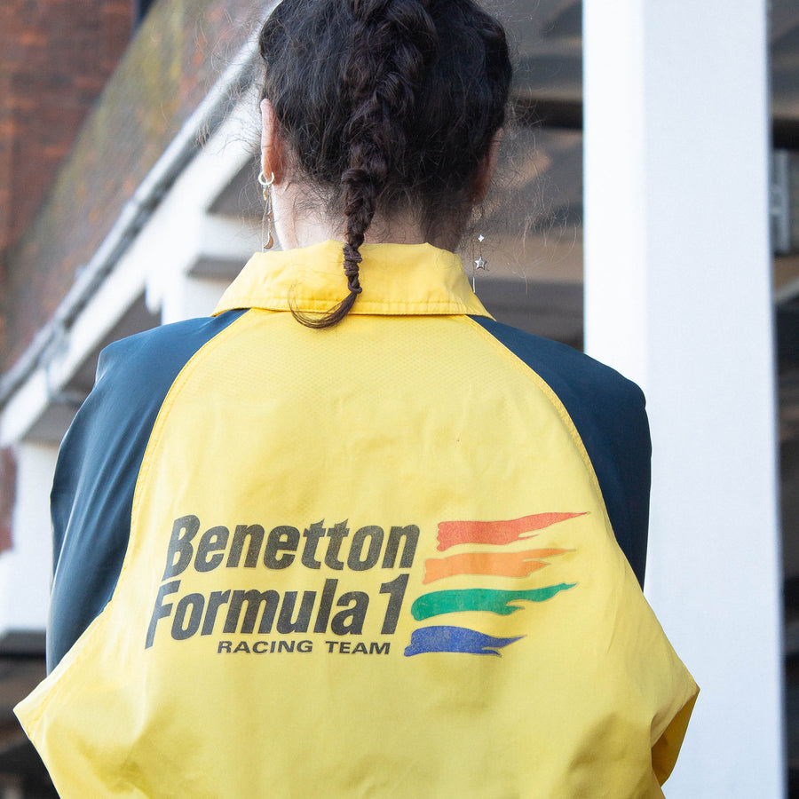United Colors of Benetton Embroidered Logo Formula 1 Tracksuit Jacket in Yellow and Navy