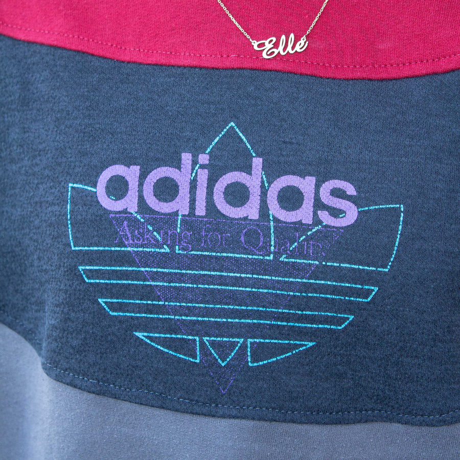 Adidas 90's Print Trefoils Sweatshirt in a Colourblock Grey, Black and Red