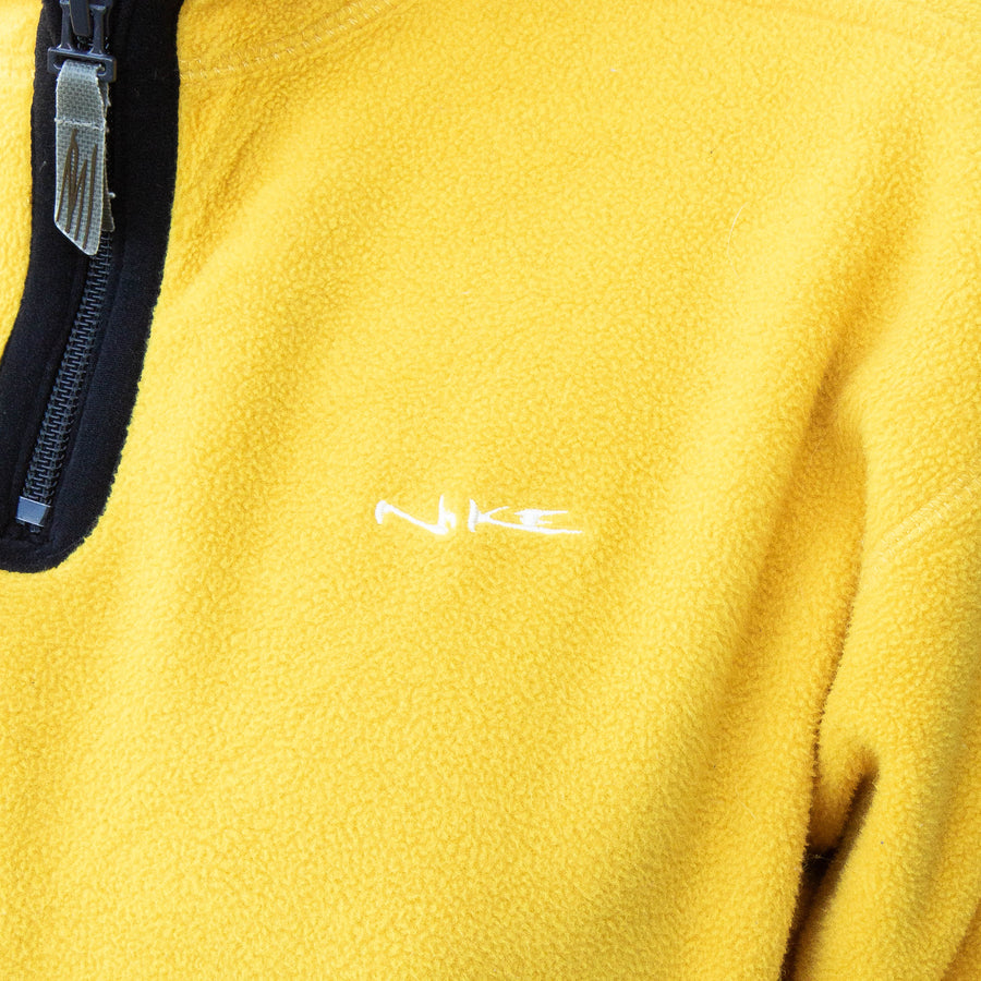 Nike Early 00's Embroidered Spellout 1/4 Zip Fleece in Yellow and Black