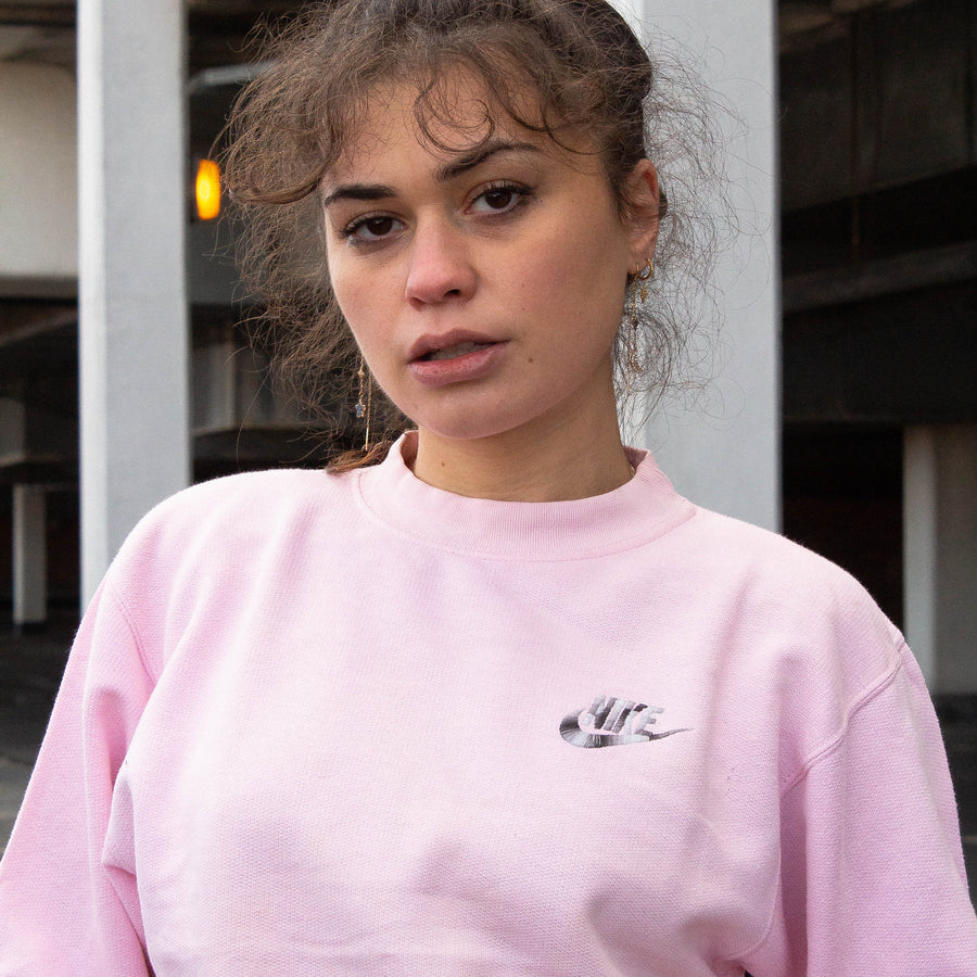 Nike Early 80's Raglan Tag Embroidered Spellout Sweatshirt in Pink and Grey