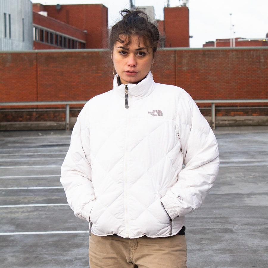 The North Face Embroidered Logo 600 Down Puffer Jacket in White and Grey
