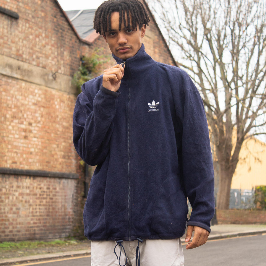 Adidas Early 90's Embroidered Trefoils Fleece Jacket in Navy and White
