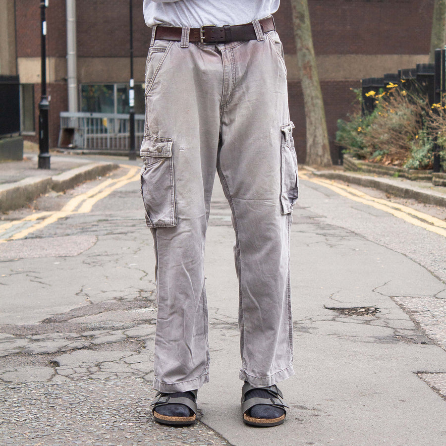 Carhartt 90's Patch Logo Straight Legged Cargo Trousers in Grey