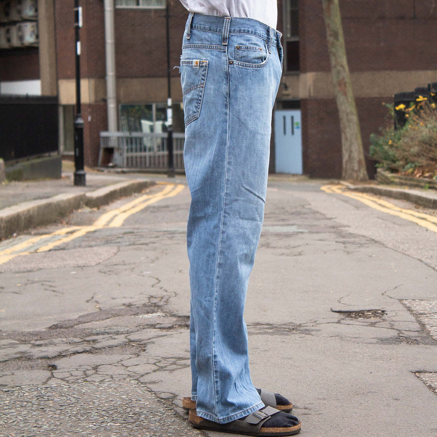 Carhartt 90's Patch Logo Straight Legged Denim Jeans in Blue
