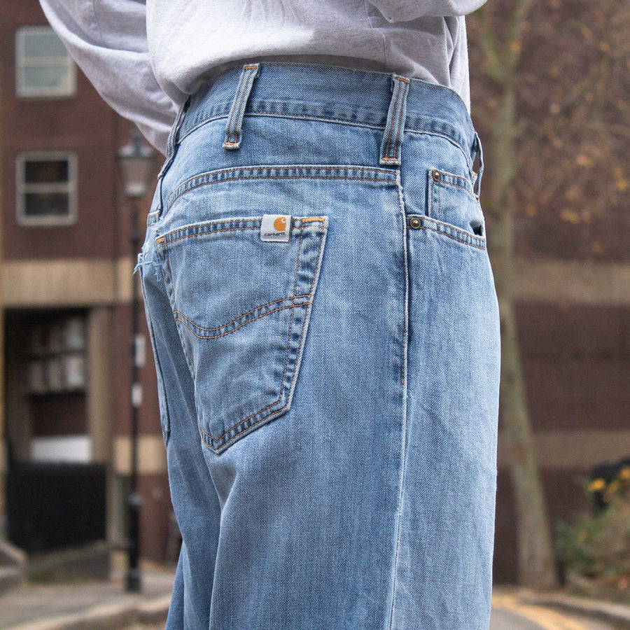 Carhartt 90's Patch Logo Straight Legged Denim Jeans in Blue