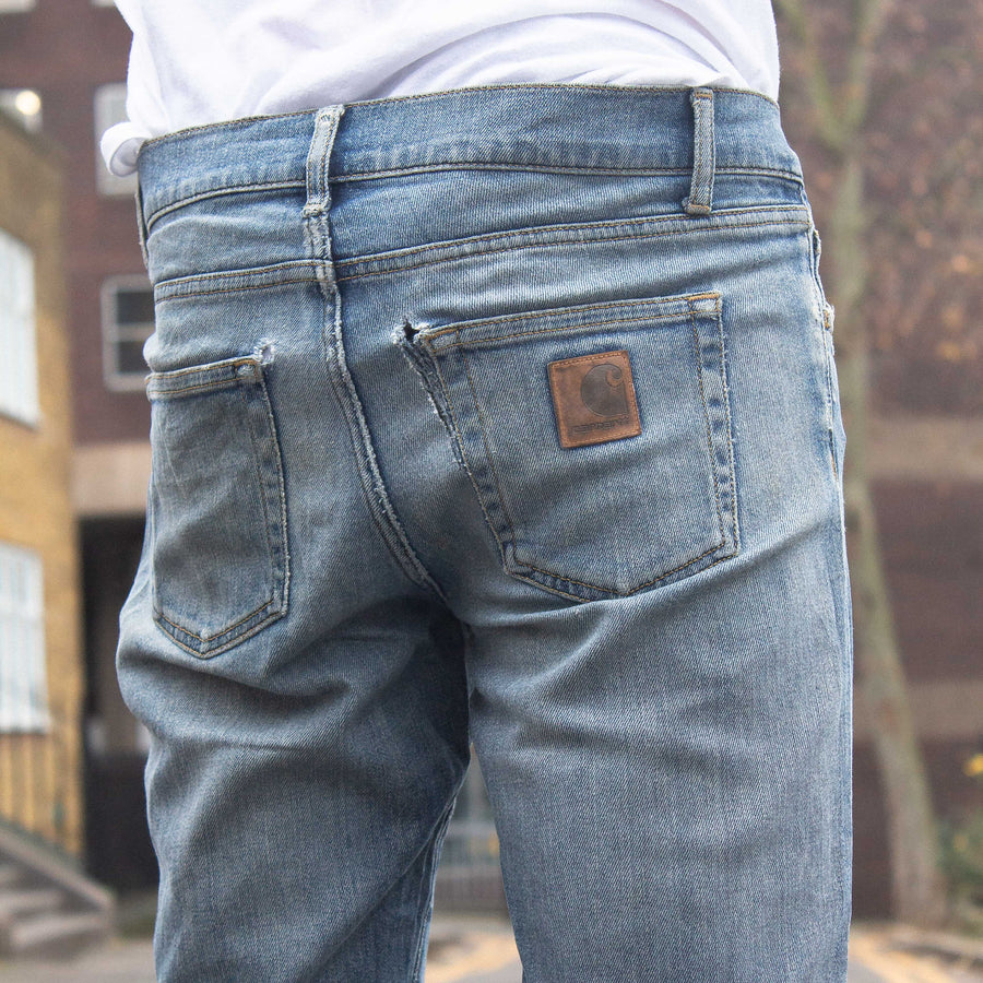 Carhartt 90's Leather Logo Denim Jeans in Blue and Brown