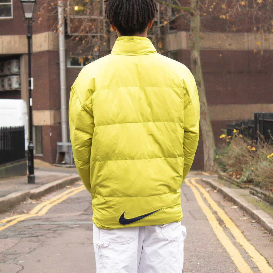 Nike Late 90's Embroidered Swoosh Down Puffer Jacket in Lime Green and Black