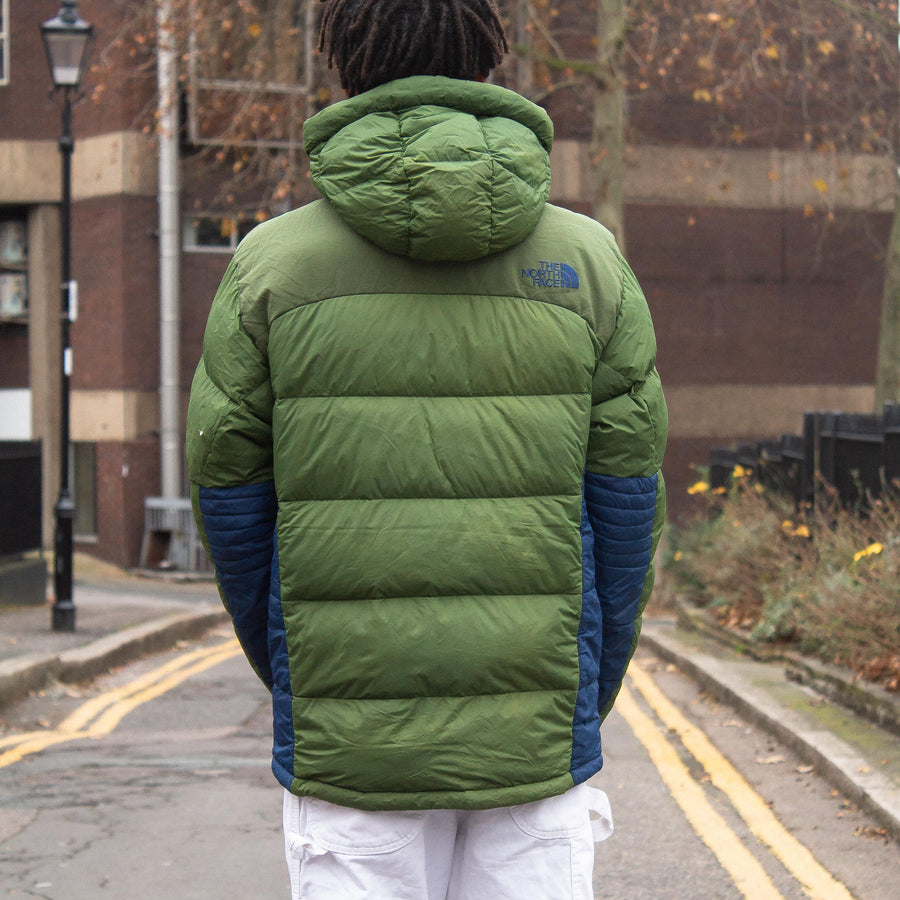 The North Face Embroidered Logo Waterproof Down Puffer Jacket in Blue and Green