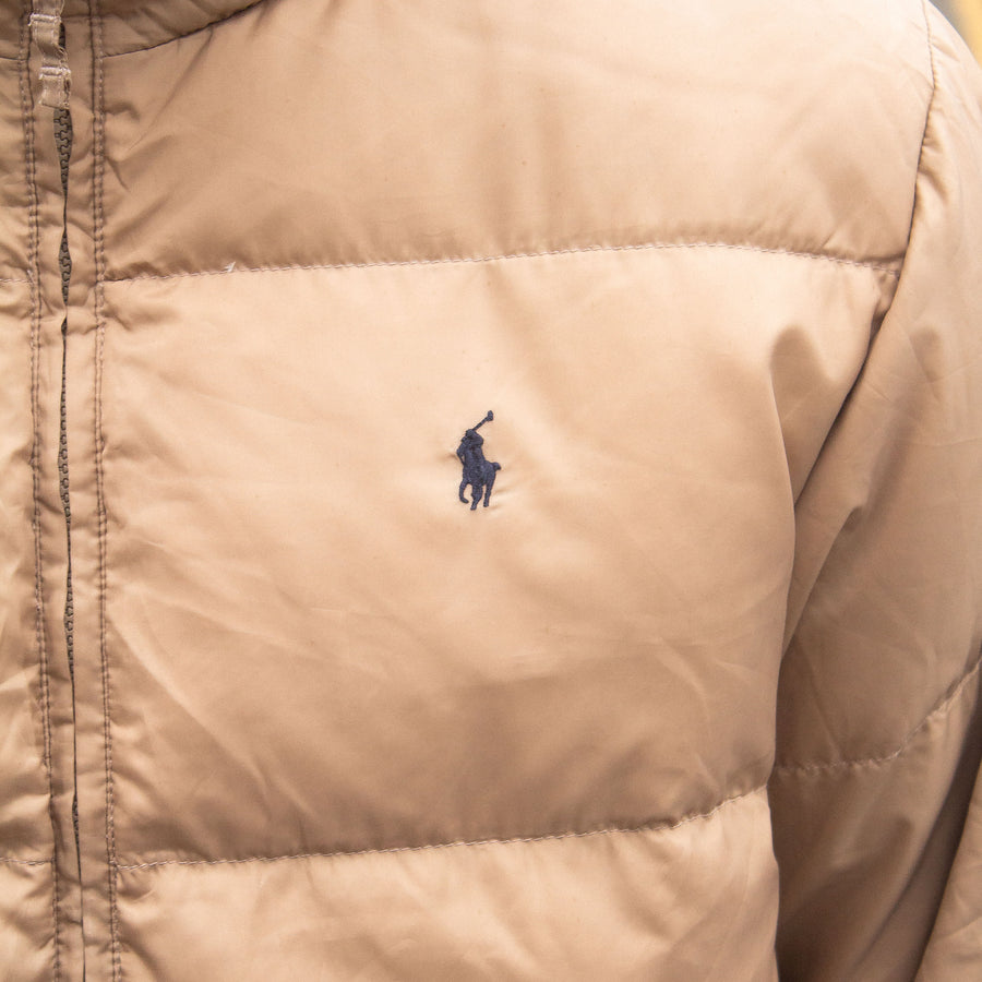 Polo Ralph Lauren Embroidered Logo Down Puffer Jacket in Gold and Black