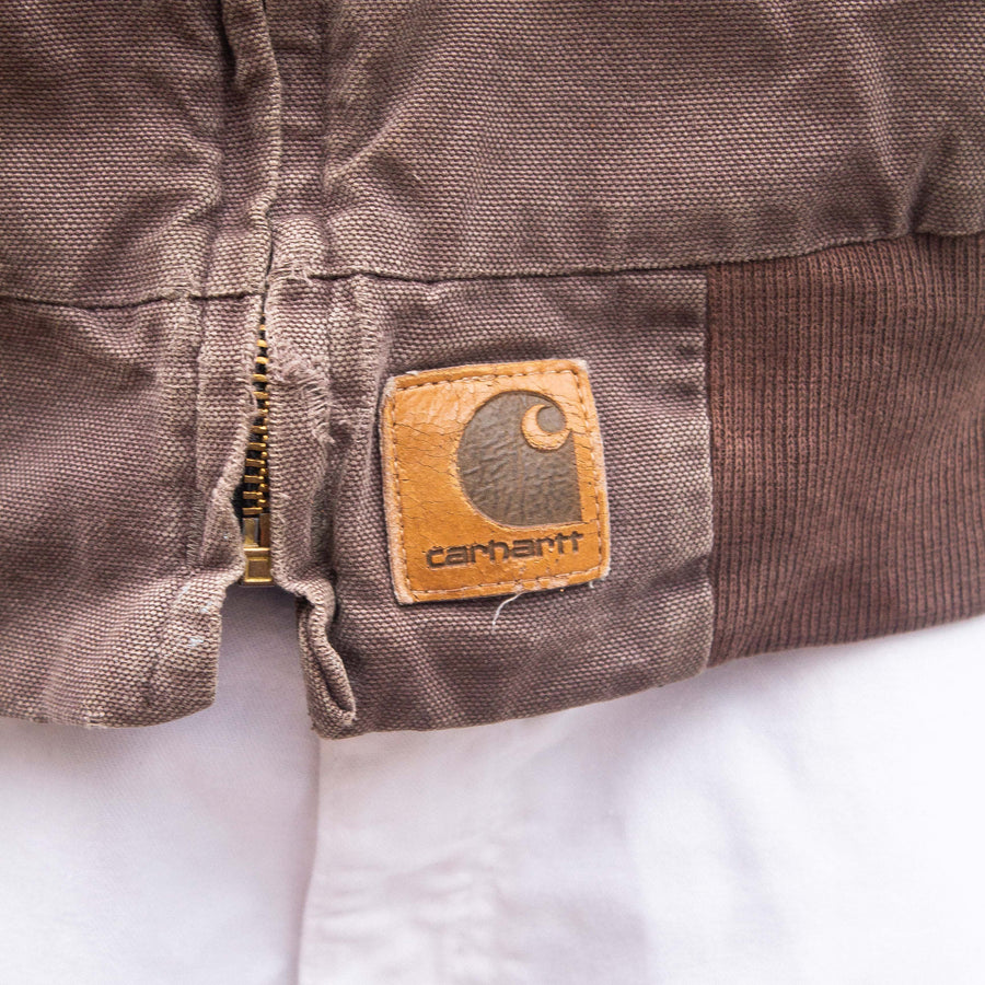 Carhartt 90's Leather Logo Checked Lining Detroit Jacket in a Faded Brown