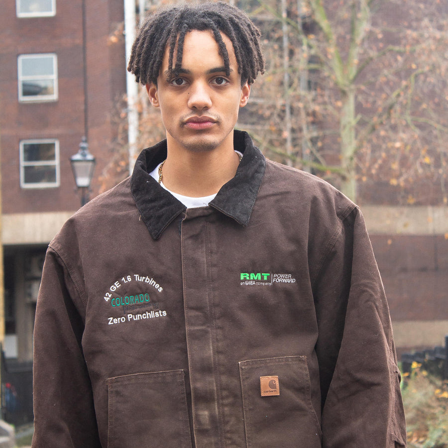 Carhartt 90's Leather Logo Detroit Jacket in Brown and Black